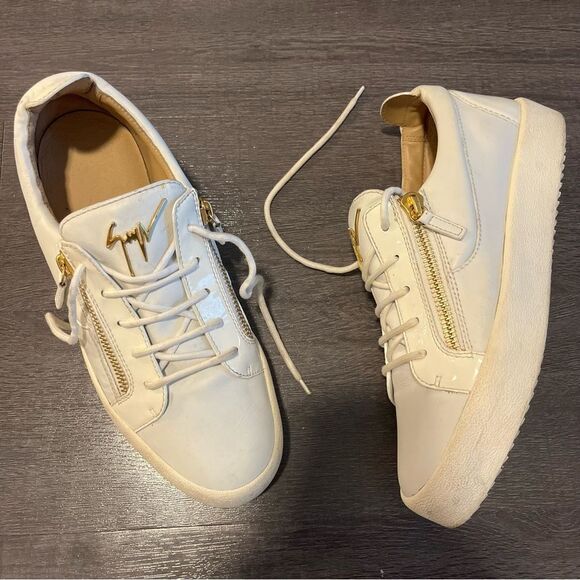 GIUSEPPE ZANOTTI White Gold Zipper Leather Lace Up Sneakers Mens sz. 43 - Picture 8 of 12